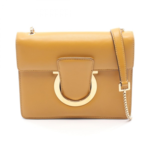 Salvatore Ferragamo Gancini Chain Crossbody Shoulder Bag leather Brown Used