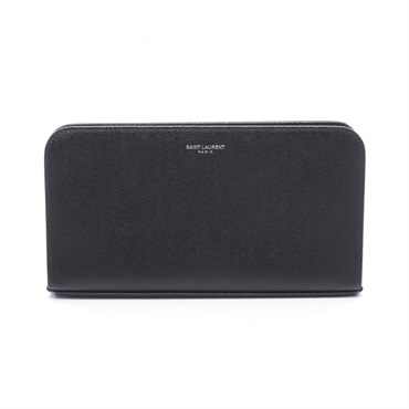 SAINT LAURENT PARIS Around Zippy Long wallet leather Black Used Women logo