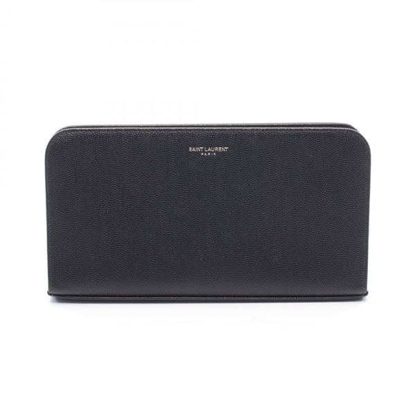 SAINT LAURENT PARIS Around Zippy Long wallet leather Black Used Women logo