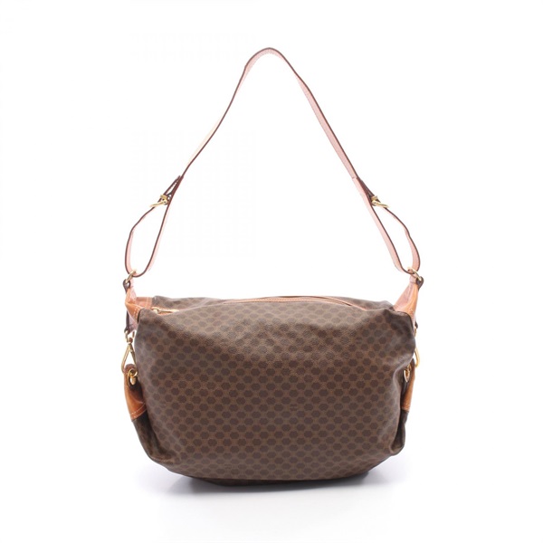 CELINE Macadam Shoulder Bag PVC coated canvas leather Brown Used Women