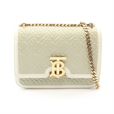 BURBERRY TB Quilted Monogram Chain Shoulder Bag leather Green White Used Women