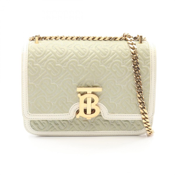 BURBERRY TB Quilted Monogram Chain Shoulder Bag leather Green White Used Women
