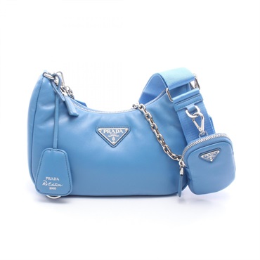 PRADA Re-Edition 2005 Chain Shoulder Handbag 1BH204 leather Blue Used Women