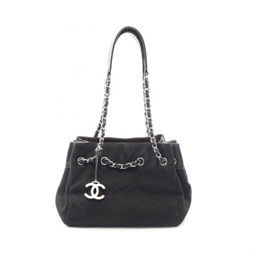 CHANEL V Stitch Chain Shoulder Bag Canvas leather Black SHW Used Coco CC