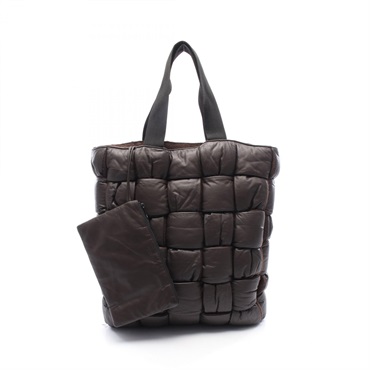 BOTTEGA VENETA Padded Quilted Tote shoulder hand Bag intrecciato leather Brown