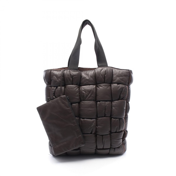 BOTTEGA VENETA Padded Quilted Tote shoulder hand Bag intrecciato leather Brown
