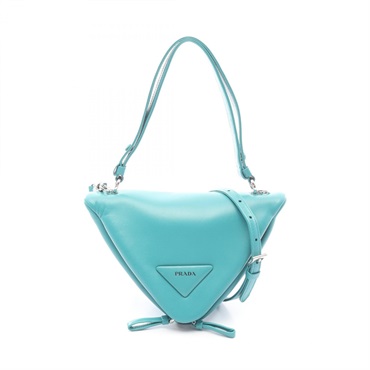 PRADA Triangle Shoulder Crossbody Handbag 1BA315 leather Blue Used Women