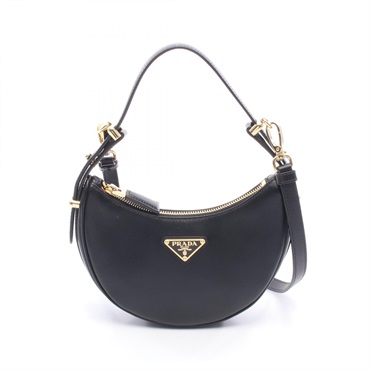 PRADA SOFT CALF ARCHE Shoulder Crossbody Handbag 1BC194 leather Black Used Women