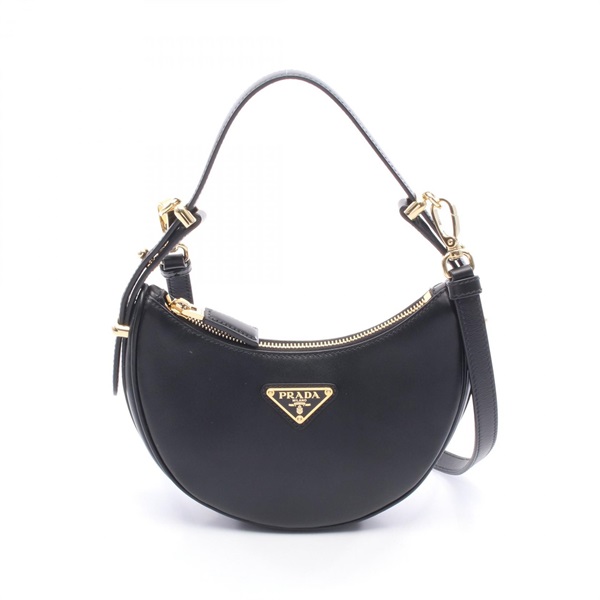 PRADA SOFT CALF ARCHE Shoulder Crossbody Handbag 1BC194 leather Black Used Women