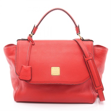 MCM Crossbody Shoulder Handbag leather Red GHW Used Women