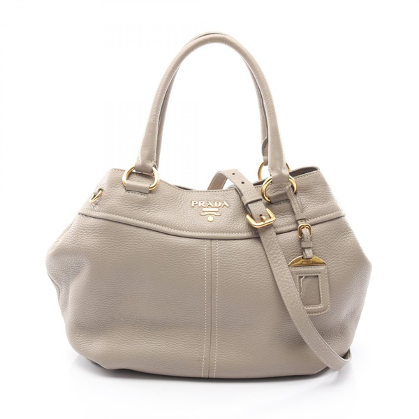 PRADA Crossbody Shoulder Handbag leather Beige Used Women logo