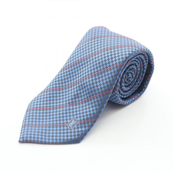 LOUIS VUITTON Damier pattern Tie silk Blue Red Used mens LV