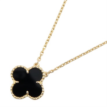 Van Cleef & Arpels Vintage Alhambra Onyx Necklace Pendant 18KYG Gold Used Women