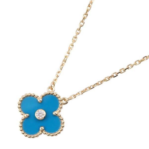 Van Cleef & Arpels Vintage Alhambra Necklace 18KYG Yellow Gold Blue agate Used