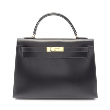 HERMES Kelly 32 Sellier Shoulder Handbag Box Calf leather Black GHW Used Women U
