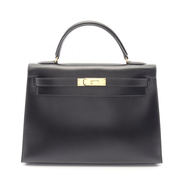HERMES Kelly 32 Sellier Shoulder Handbag Box Calf leather Black GHW Used Women U