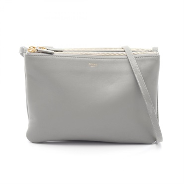 CELINE TRIO LARGE Shoulder Crossbody Bag 171453 leather Gray Used Women