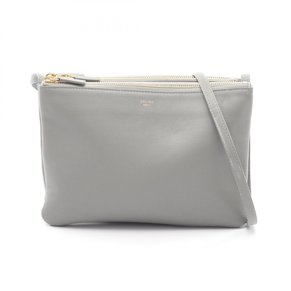 CELINE TRIO LARGE Shoulder Crossbody Bag 171453 leather Gray Used Women