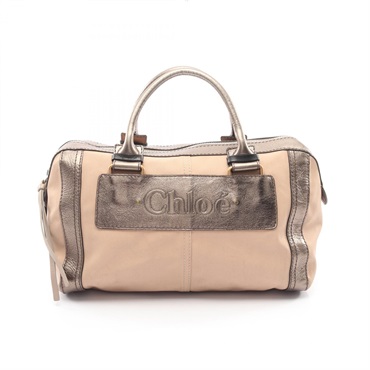 Chloe Logo metallic Hand bag canvas leather Pink Khaki Used Women