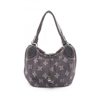 CELINE Bittersweet Paris Macadam Shoulder Handbag denim leather Black Used Women