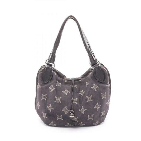 CELINE Bittersweet Paris Macadam Shoulder Handbag denim leather Black Used Women