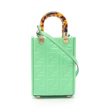 FENDI Sunshine Shopper Mini Shoulder Handbag 8BS051 leather Green Used crossbody
