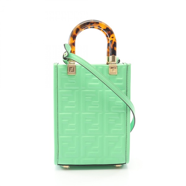 FENDI Sunshine Shopper Mini Shoulder Handbag 8BS051 leather Green Used crossbody