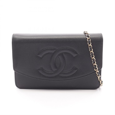 CHANEL CC Logo Chain Shoulder Bag AP4653 Calfskin Black GHW Used Women