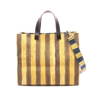 FENDI Pequin Tote Crossbody Shoulder Handbag canvas leather Brown Used Women