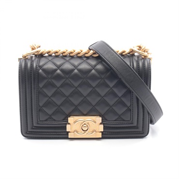 CHANEL Boy Chanel Small Chain Shoulder Bag leather Black Used Women GHW CC