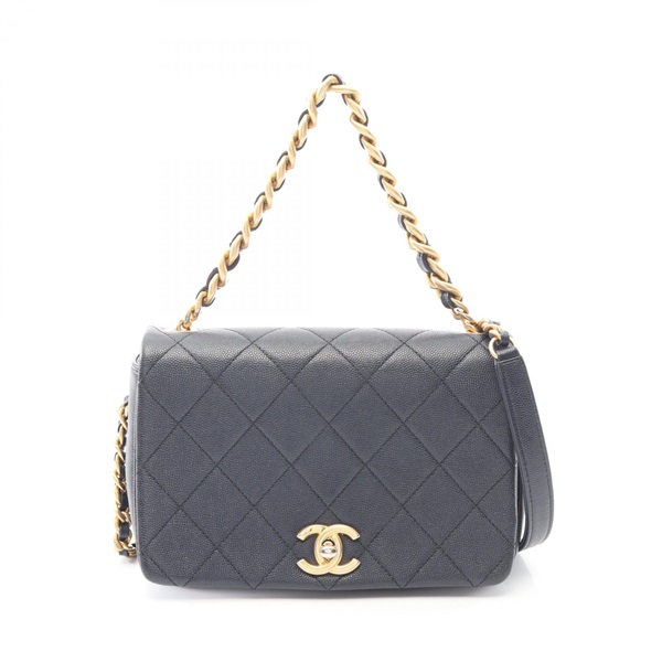 CHANEL Matelasse Small Flap Chain Shoulder Bag Calfskin Navy GHW Used Women CC