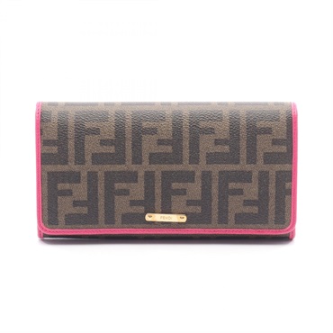 FENDI Zucca Bifold long purse wallet 8M0298 canvas leather Brown Black Pink Used
