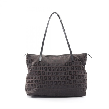 FENDI Zucchino Tote shoulder hand Bag 8BH023 canvas leather Brown Black Used