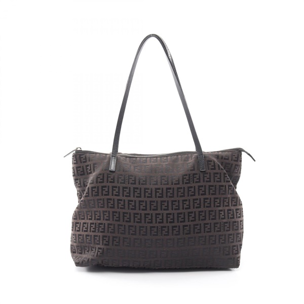 FENDI Zucchino Tote shoulder hand Bag 8BH023 canvas leather Brown Black Used