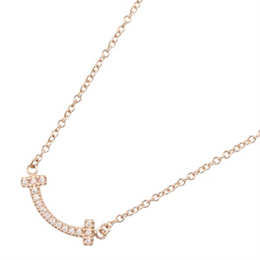 TIFFANY＆CO T Smile Mini Diamond Necklace Pendant 18KRG Rose Gold Used Women