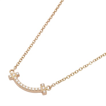 TIFFANY＆CO T Smile Mini Diamond Necklace 18KPG Pink Rose Gold Used Women