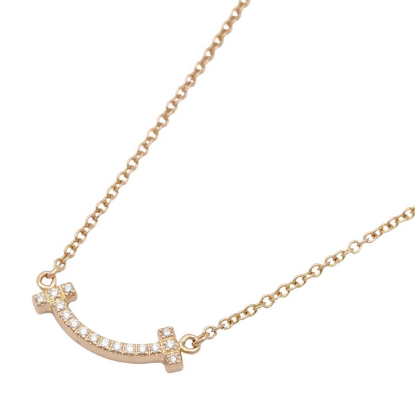 TIFFANY＆CO T Smile Mini Diamond Necklace 18KPG Pink Rose Gold Used Women