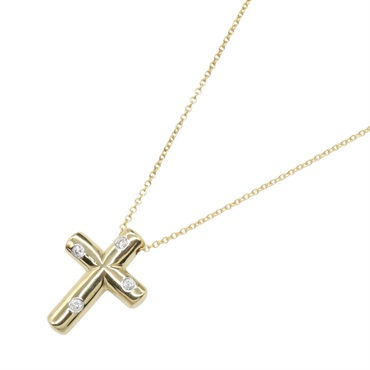 TIFFANY＆CO Dots Cross 4PD Diamond Necklace Pendant 18KYG Yellow Gold Used Women