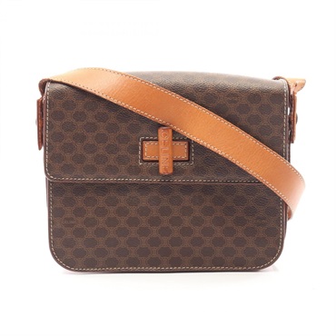 CELINE Macadam Shoulder Crossbody Bag PVC coated canvas leather Brown Used Women