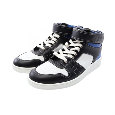 HERMES Free style Sneakers Shoes leather White Black Blue Used mens size 40 1/2