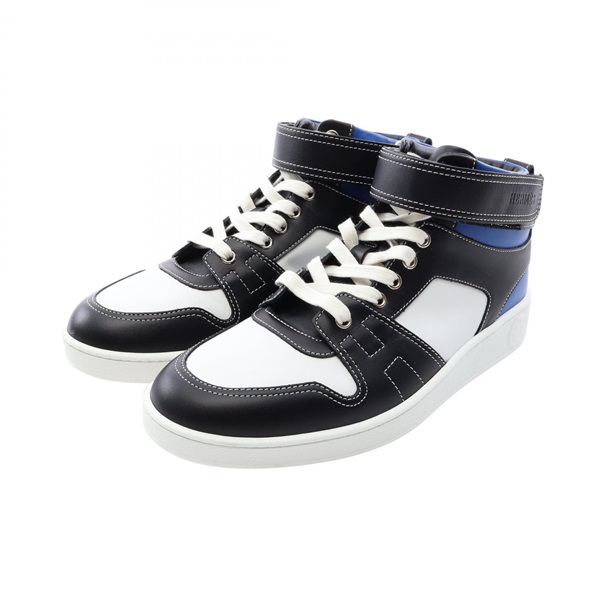 HERMES Free style Sneakers Shoes leather White Black Blue Used mens size 40 1/2
