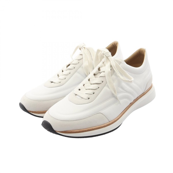 HERMES H logo Sneakers shoes leather Suede White Used mens size 41 1/2