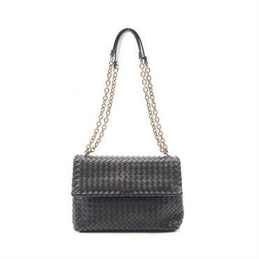 BOTTEGA VENETA Olympian Intrecciato CHain Shoulder Bag leather Black Used Women