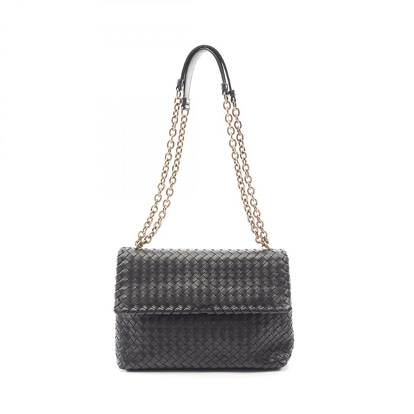 BOTTEGA VENETA Olympian Intrecciato CHain Shoulder Bag leather Black Used Women