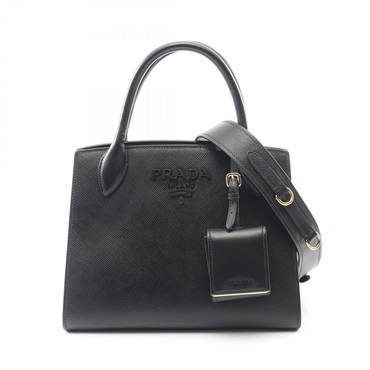 PRADA Monochrome Shoulder Handbag 1BA156 Saffiano leather Black Used Women