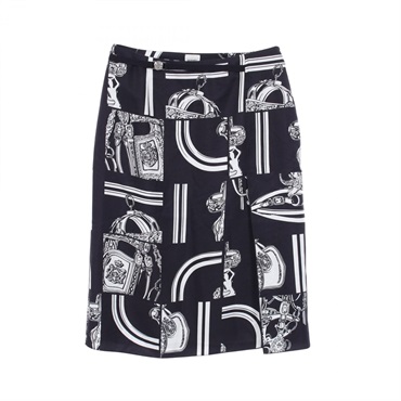 HERMES En Desordre Finesse Skirt 4E0330DQ silk Navy White Used Women #36