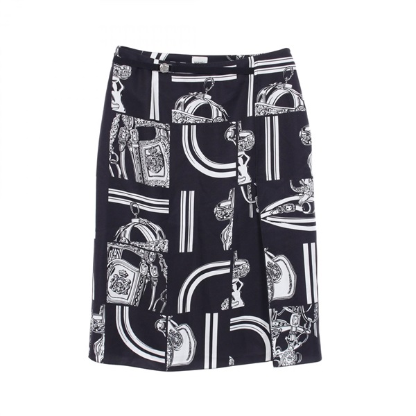 HERMES En Desordre Finesse Skirt 4E0330DQ silk Navy White Used Women #36