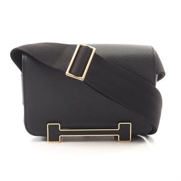 HERMES Geta Shoulder crossbody Bag K 083052CC Chevre leather Black Used GHW