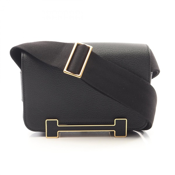 HERMES Geta Shoulder crossbody Bag K 083052CC Chevre leather Black Used GHW