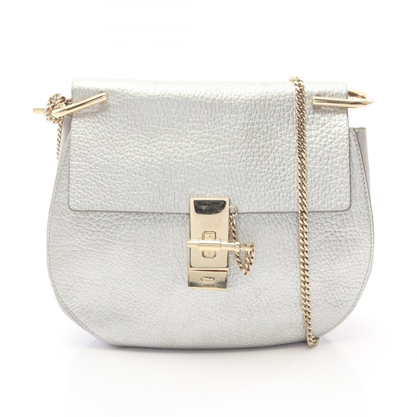 Chloe Drew Crossbody Chain Shoulder Bag leather Silver Used Women SHW